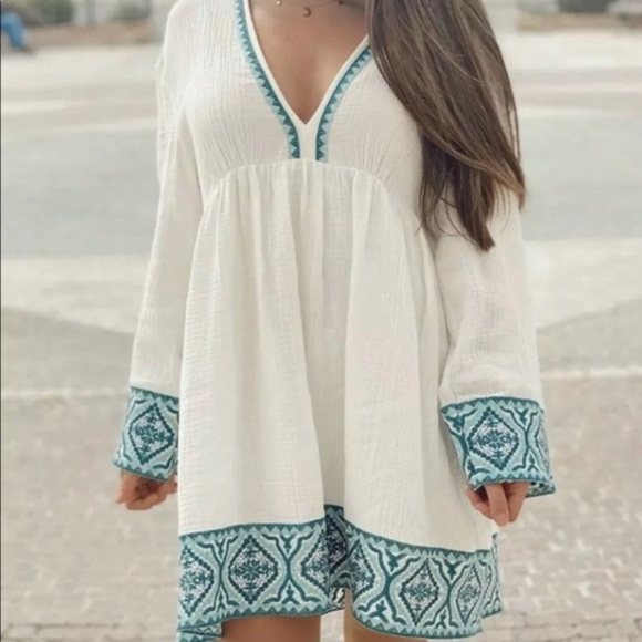 Zara embroidered white and green bohemian dress small - Picture 2 of 11